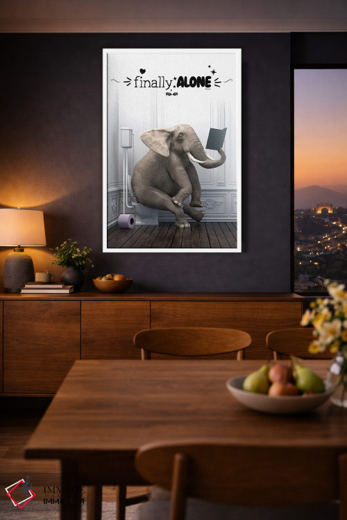 تابلو دکوراتیو فیل در دستشویی همراه با جمله انگیزشی اثر جوفری فیلیپ - D3W