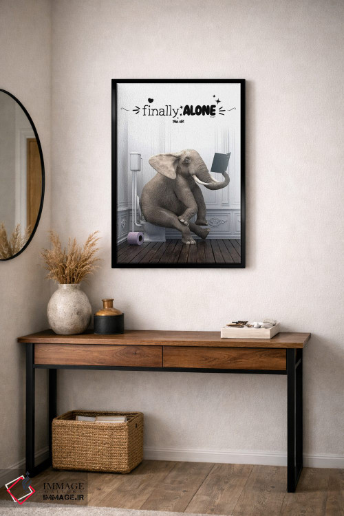 تابلو دکوراتیو فیل در دستشویی همراه با جمله انگیزشی اثر جوفری فیلیپ - D4B