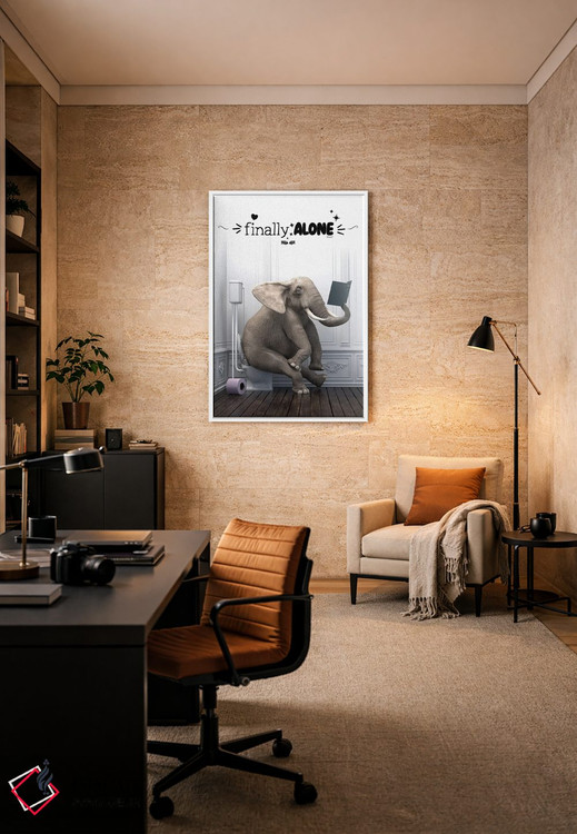 تابلو دکوراتیو فیل در دستشویی همراه با جمله انگیزشی اثر جوفری فیلیپ - D6W