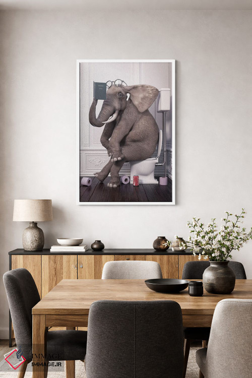 تابلو دکوراتیو فیل آرام در دستشویی در حال کتاب خوانی اثر جوفری فیلیپ - D3W