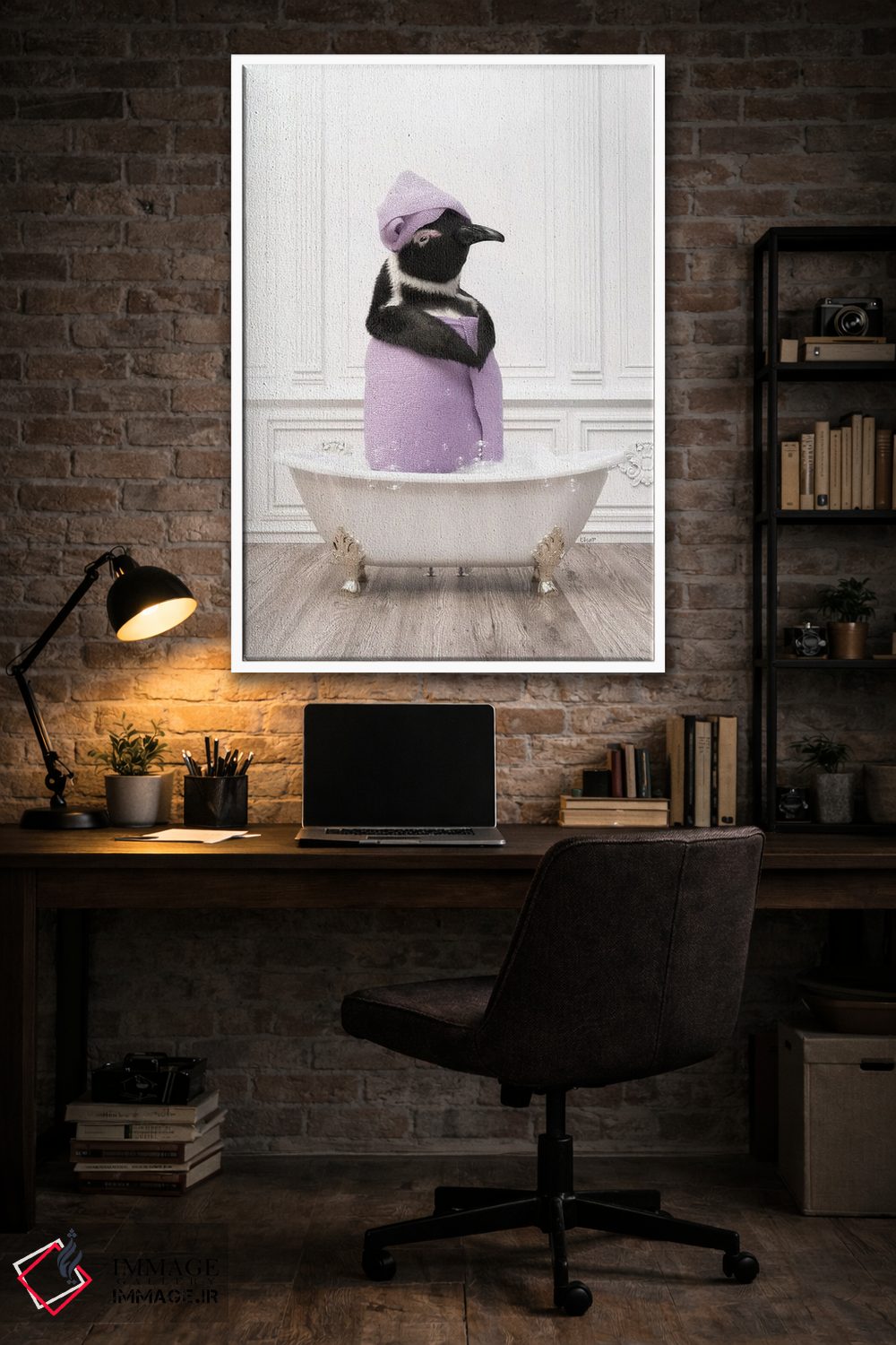 تابلو دکوراتیو پنگوئن با حوله حمام اثر جوفری فیلیپ - D2W