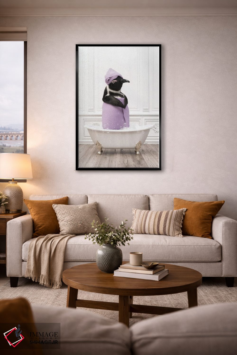 تابلو دکوراتیو پنگوئن با حوله حمام اثر جوفری فیلیپ - D4B