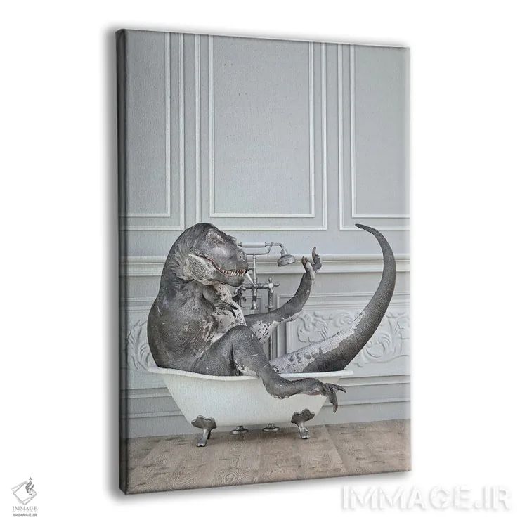 تابلو دکوراتیو دایناسور در حمام اثر جوفری فیلیپ - نمای پرسپکتیو محصول