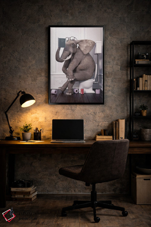 تابلو دکوراتیو فیل آرام در دستشویی در حال کتاب خوانی اثر جوفری فیلیپ - D6B