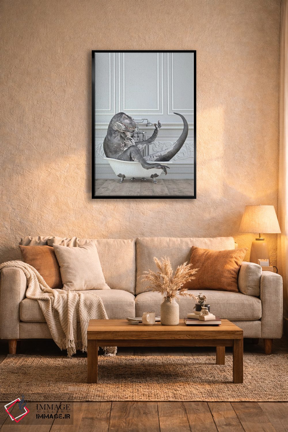 تابلو دکوراتیو دایناسور در حمام اثر جوفری فیلیپ - D4B