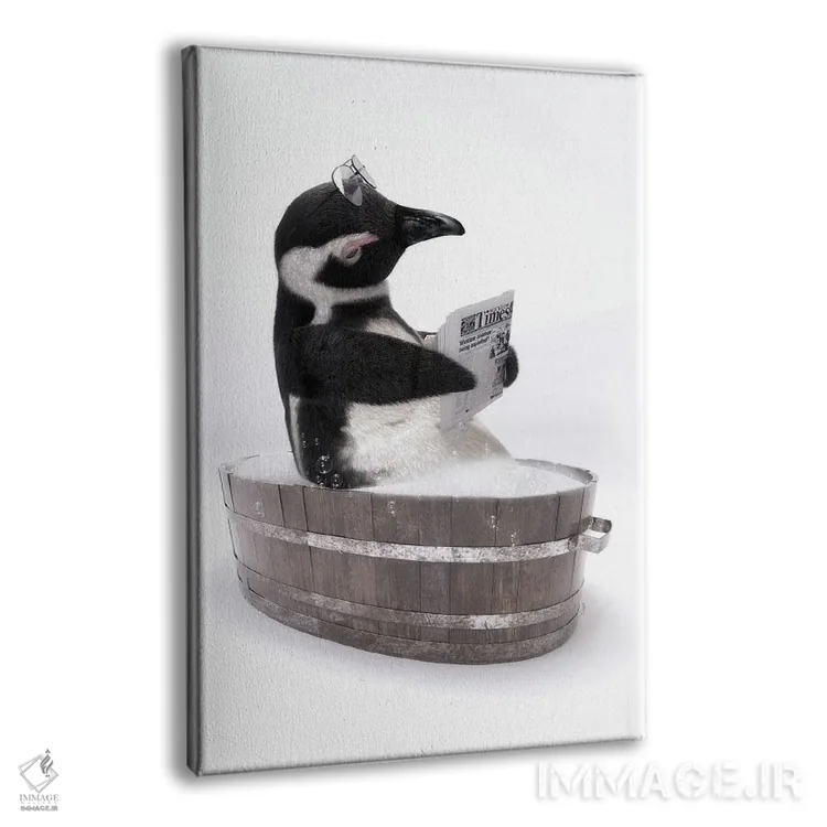تابلو دکوراتیو پنگوئن در وان چوبی اثر جوفری فیلیپ - نمای پرسپکتیو محصول