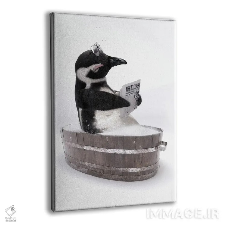 تابلو دکوراتیو پنگوئن در وان چوبی اثر جوفری فیلیپ - نمای پرسپکتیو محصول