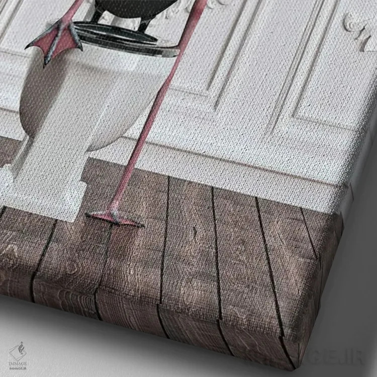 تابلو دکوراتیو فلامینگو در دستشویی اثر جوفری فیلیپ - نمای نزدیک بافت بوم