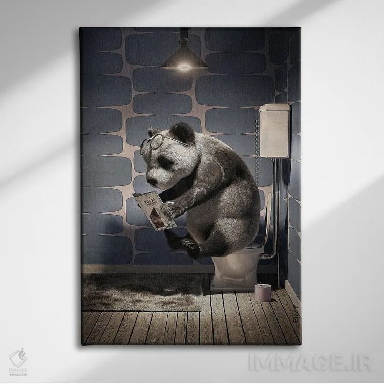 تابلو دکوراتیو پاندا روی دستشویی اثر جوفری فیلیپ - نمای روبهرو روی دیوار