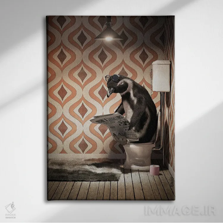 تابلو دکوراتیو پنگوئن روی دستشویی اثر جوفری فیلیپ - نمای روبهرو روی دیوار