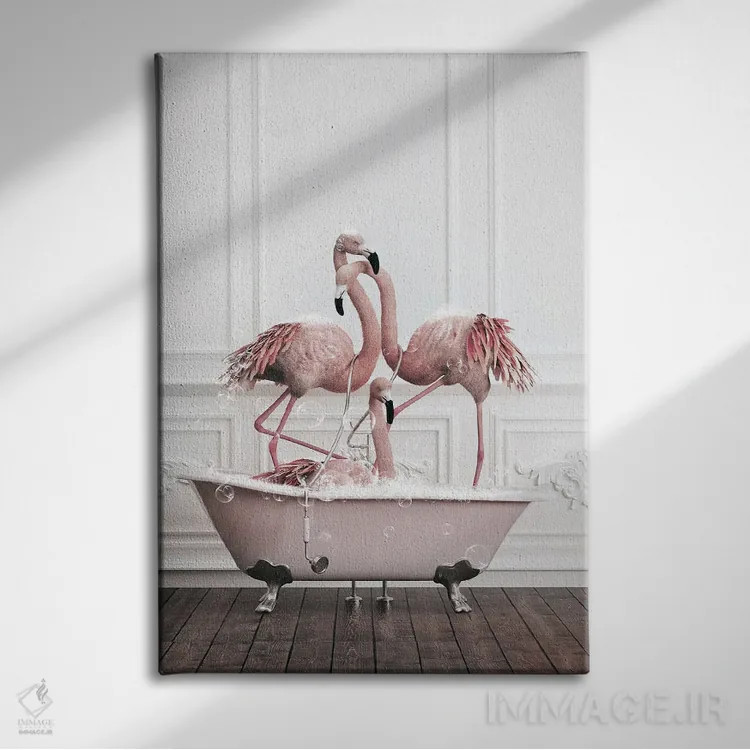 تابلو دکوراتیو فلامینگو در حمام اثر جوفری فیلیپ - نمای روبهرو روی دیوار
