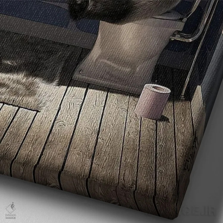 تابلو دکوراتیو پاندا روی دستشویی اثر جوفری فیلیپ - نمای نزدیک بافت بوم