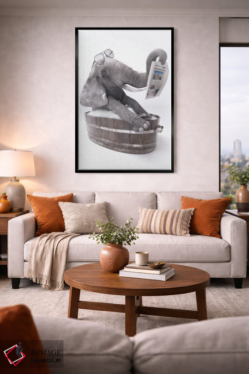 تابلو دکوراتیو فیل در وان حمام در حال خواندن روزنامه اثر جوفری فیلیپ - D3B
