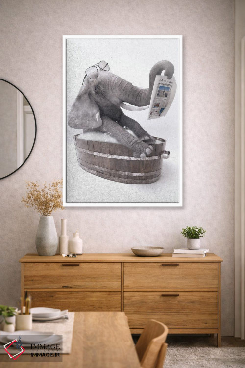تابلو دکوراتیو فیل در وان حمام در حال خواندن روزنامه اثر جوفری فیلیپ - D2W