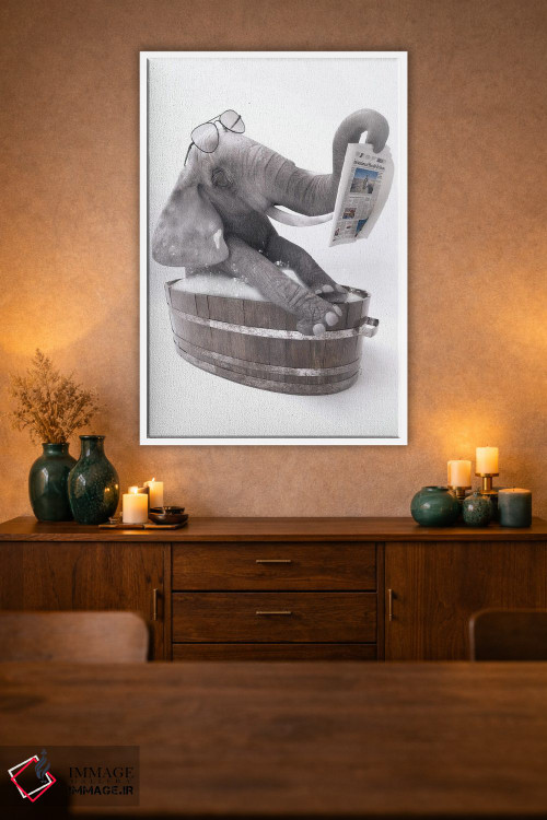 تابلو دکوراتیو فیل در وان حمام در حال خواندن روزنامه اثر جوفری فیلیپ - D1W