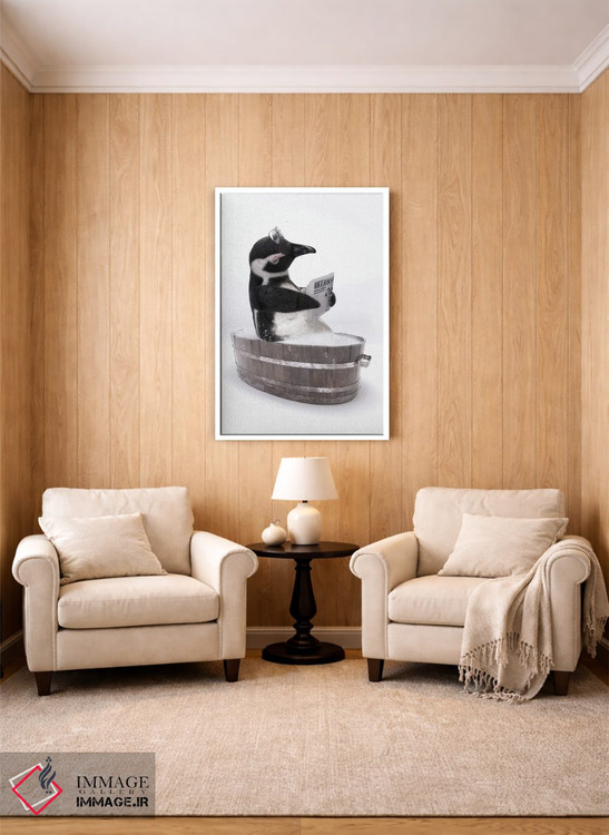 تابلو دکوراتیو پنگوئن در وان چوبی اثر جوفری فیلیپ - D2W