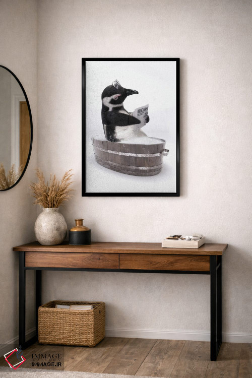 تابلو دکوراتیو پنگوئن در وان چوبی اثر جوفری فیلیپ - D6B