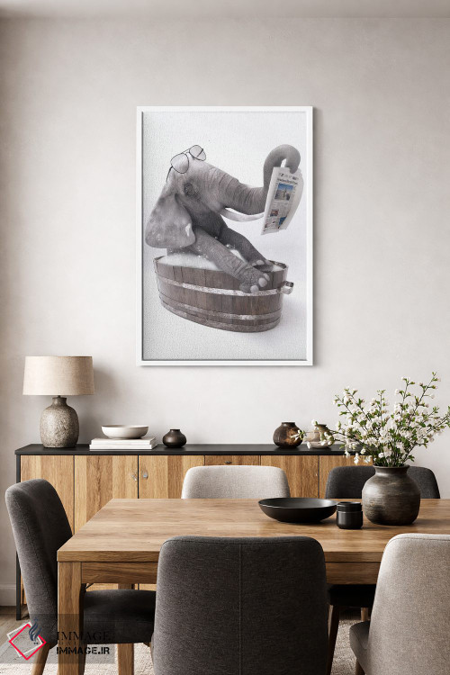 تابلو دکوراتیو فیل در وان حمام در حال خواندن روزنامه اثر جوفری فیلیپ - D4W