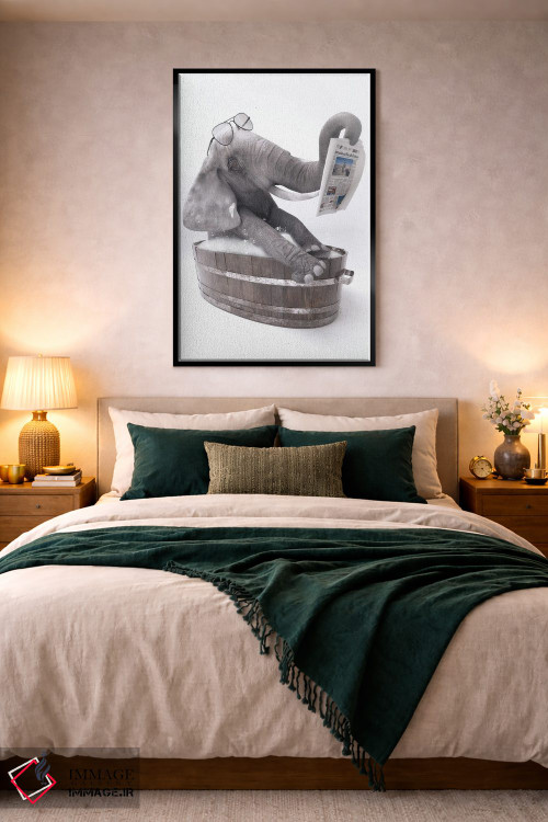 تابلو دکوراتیو فیل در وان حمام در حال خواندن روزنامه اثر جوفری فیلیپ - D5B