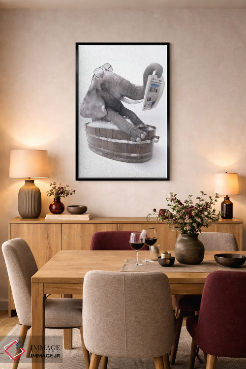 تابلو دکوراتیو فیل در وان حمام در حال خواندن روزنامه اثر جوفری فیلیپ - D6B
