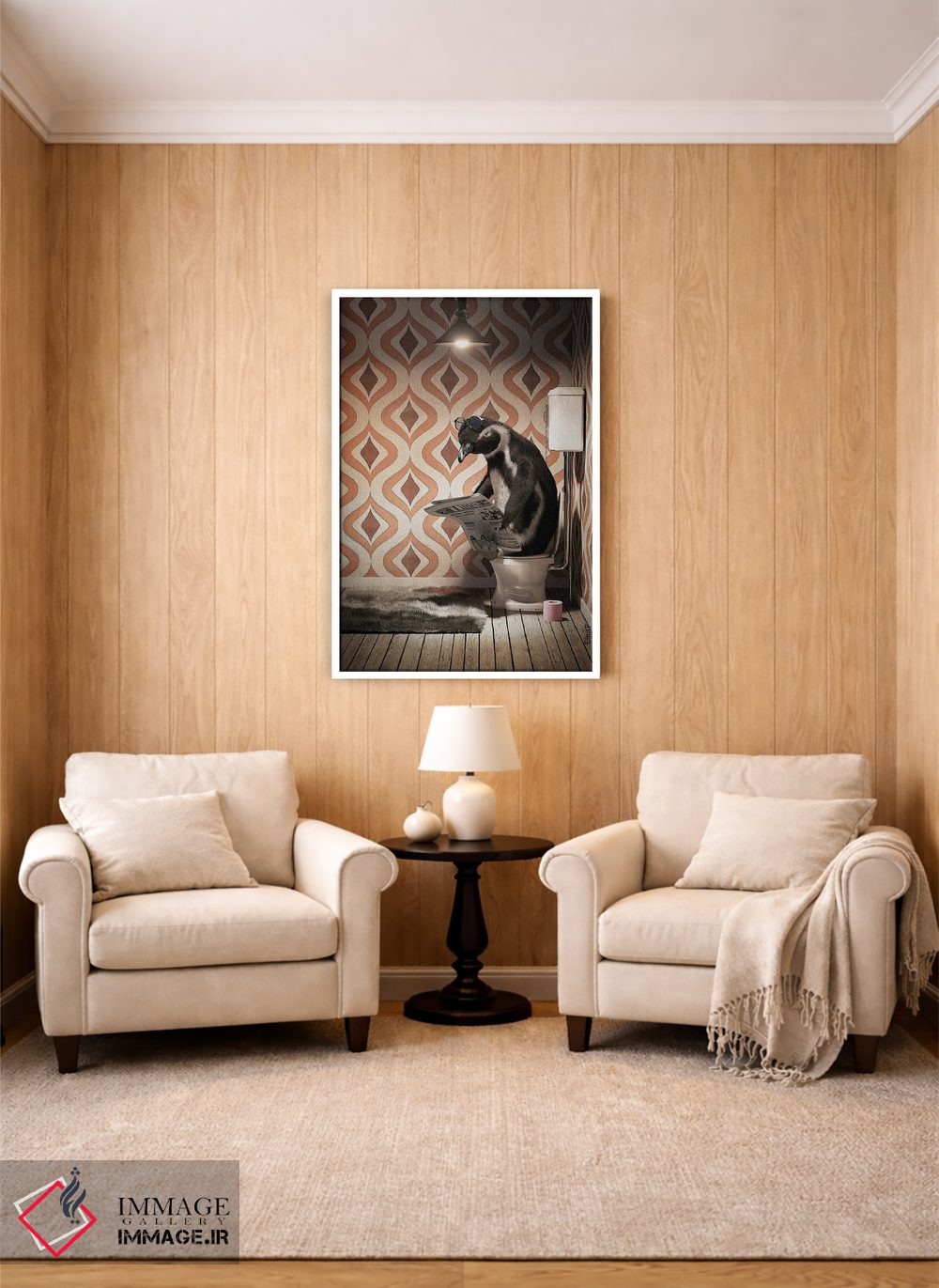 تابلو دکوراتیو پنگوئن روی دستشویی اثر جوفری فیلیپ - D4W