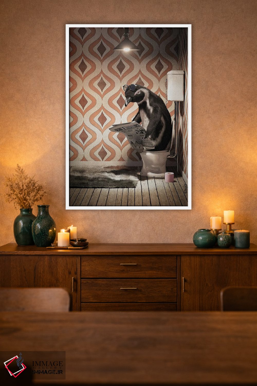 تابلو دکوراتیو پنگوئن روی دستشویی اثر جوفری فیلیپ - D2W