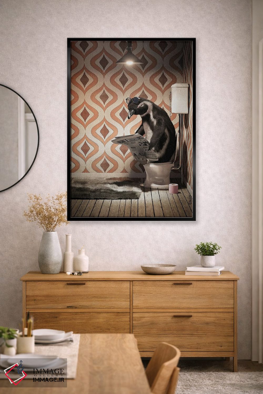 تابلو دکوراتیو پنگوئن روی دستشویی اثر جوفری فیلیپ - D3B