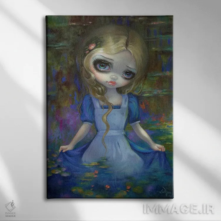 تابلو دکوراتیو آلیس در نیلوفرهای آبی مونه اثر جزمین بکت-گریفیت - نمای روبهرو روی دیوار