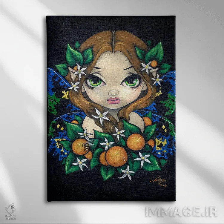 تابلو دکوراتیو فرشته شکوفه پرتقال اثر جزمین بکت-گریفیت - نمای روبهرو روی دیوار