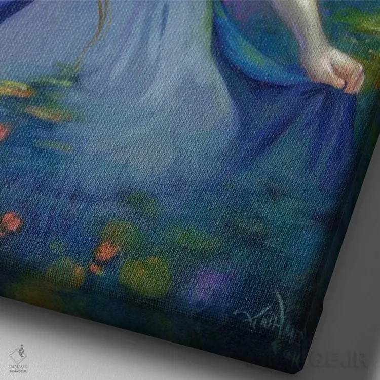 تابلو دکوراتیو آلیس در نیلوفرهای آبی مونه اثر جزمین بکت-گریفیت - نمای نزدیک بافت بوم