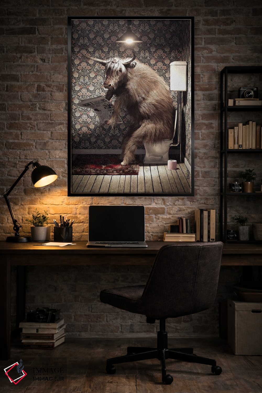 تابلو دکوراتیو گاو ارتفاعات اسکاتلند روی دستشویی اثر جوفری فیلیپ - D5B