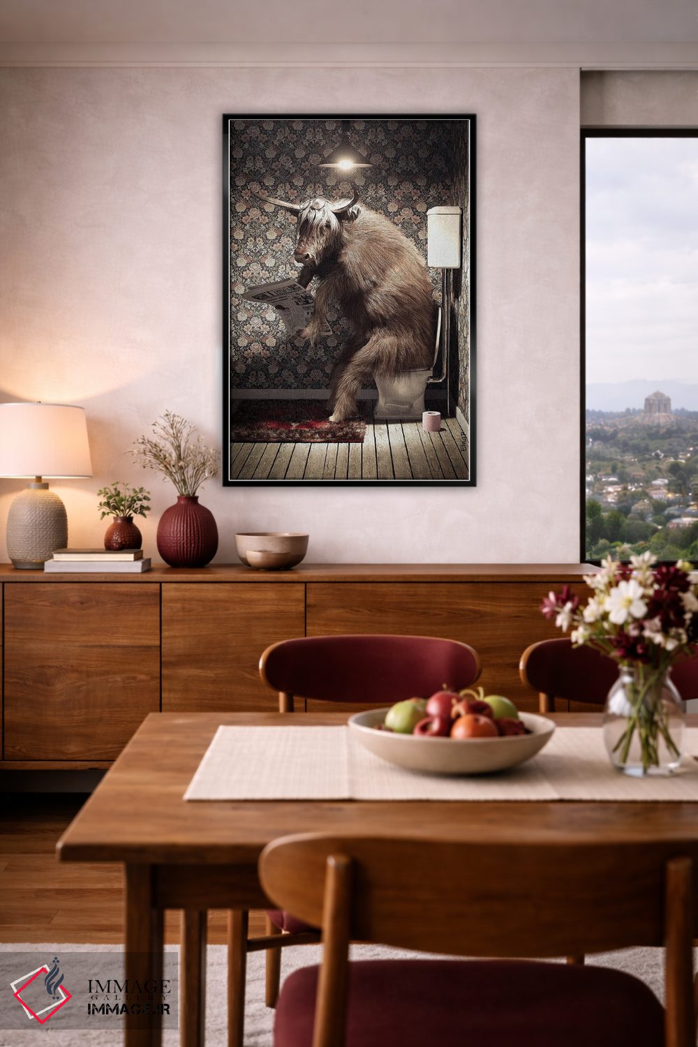 تابلو دکوراتیو گاو ارتفاعات اسکاتلند روی دستشویی اثر جوفری فیلیپ - D6B