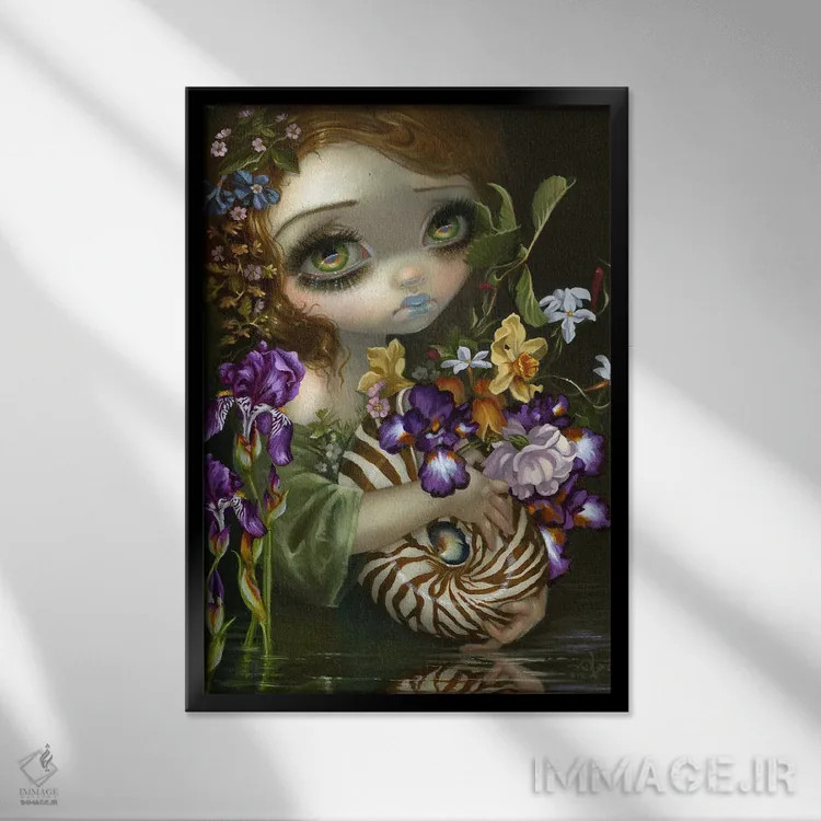 تابلو دکوراتیو دسته گل ناتیلوس اثر جزمین بکت-گریفیت - نمای قابدار مشکی