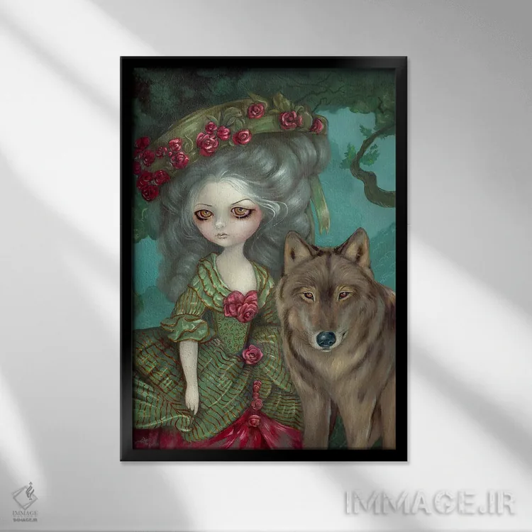 تابلو دکوراتیو گرگینه در جنگل اثر جزمین بکت-گریفیت - نمای قابدار مشکی