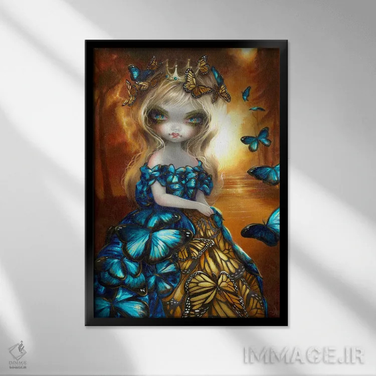 تابلو دکوراتیو پادشاه یا پادشاه پروانه ها اثر جزمین بکت-گریفیت - نمای قابدار مشکی