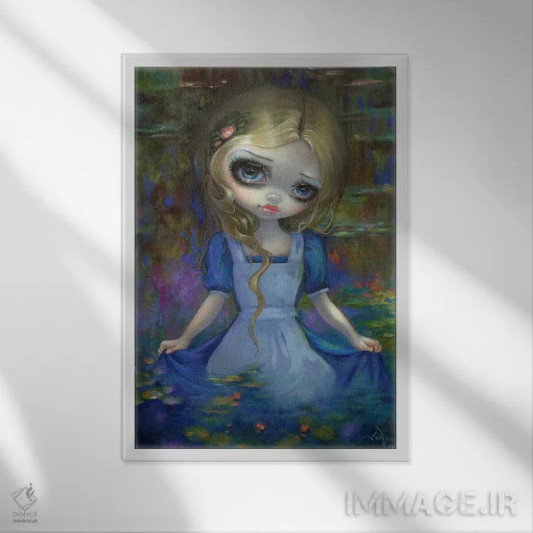 تابلو دکوراتیو آلیس در نیلوفرهای آبی مونه اثر جزمین بکت-گریفیت - نمای قابدار سفید