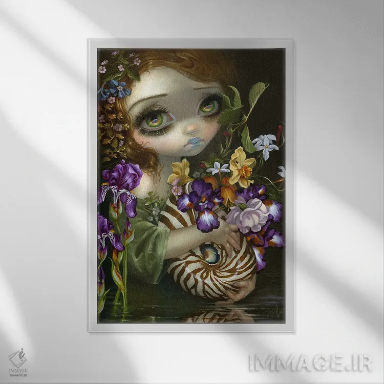 تابلو دکوراتیو دسته گل ناتیلوس اثر جزمین بکت-گریفیت - نمای قابدار سفید