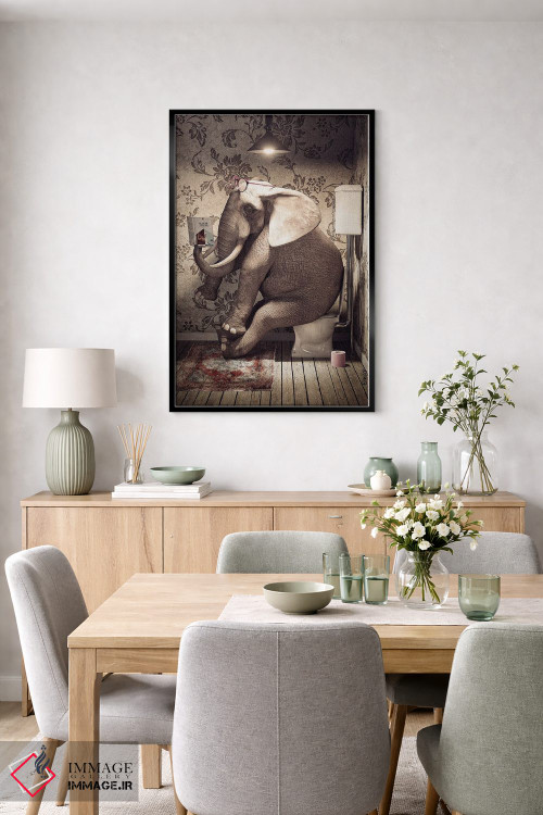 تابلو دکوراتیو فیل روی دستشویی در حال خواندن کتاب اثر جوفری فیلیپ - D6B