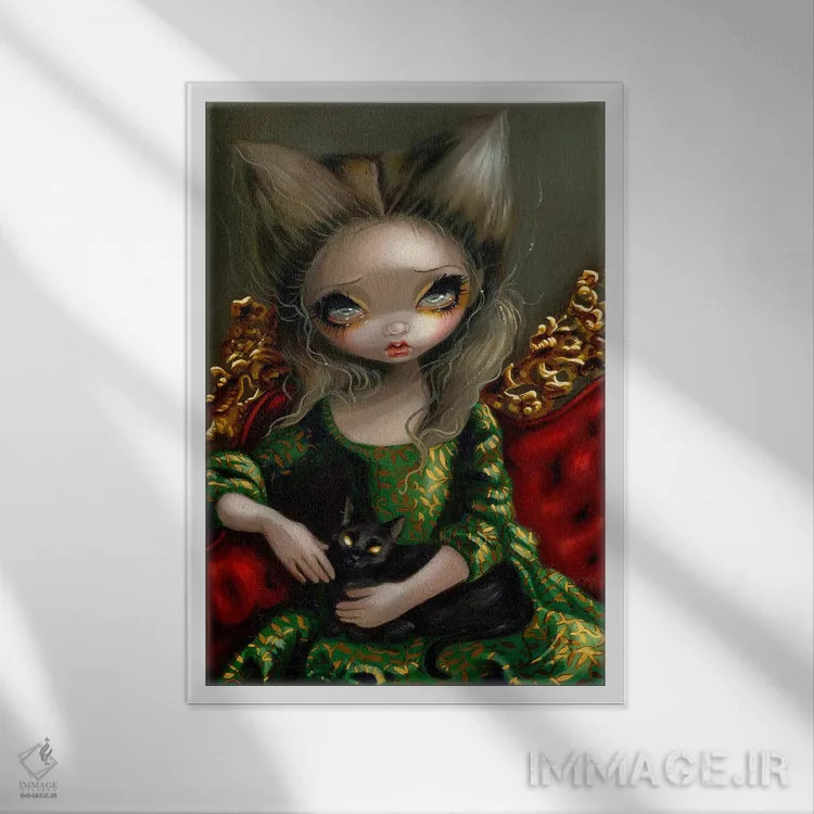 تابلو دکوراتیو شاهزاده با گربه سیاه اثر جزمین بکت-گریفیت - نمای قابدار سفید