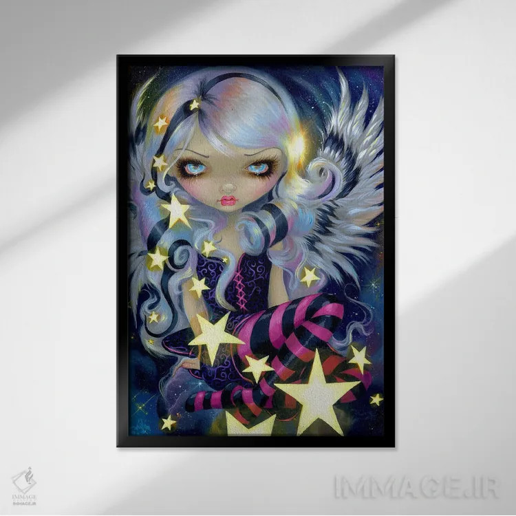 تابلو دکوراتیو فرشته نور ستارگان اثر جزمین بکت-گریفیت - نمای قابدار مشکی