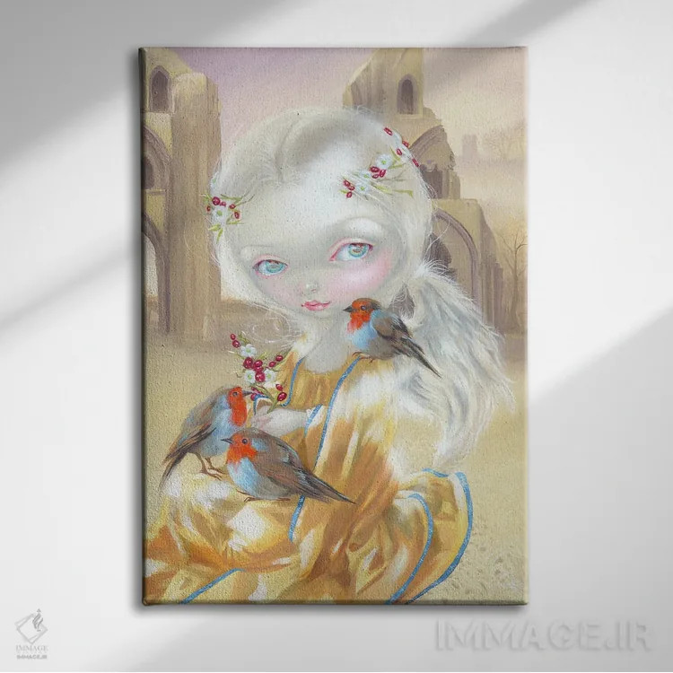 تابلو دکوراتیو فرشته در صومعه گلاستنبری اثر جزمین بکت-گریفیت - نمای روبهرو روی دیوار