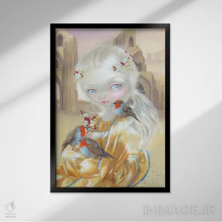 تابلو دکوراتیو فرشته در صومعه گلاستنبری اثر جزمین بکت-گریفیت - نمای قابدار مشکی