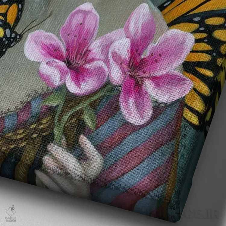 تابلو دکوراتیو جذب پروانه ها اثر جزمین بکت-گریفیت - نمای نزدیک بافت بوم