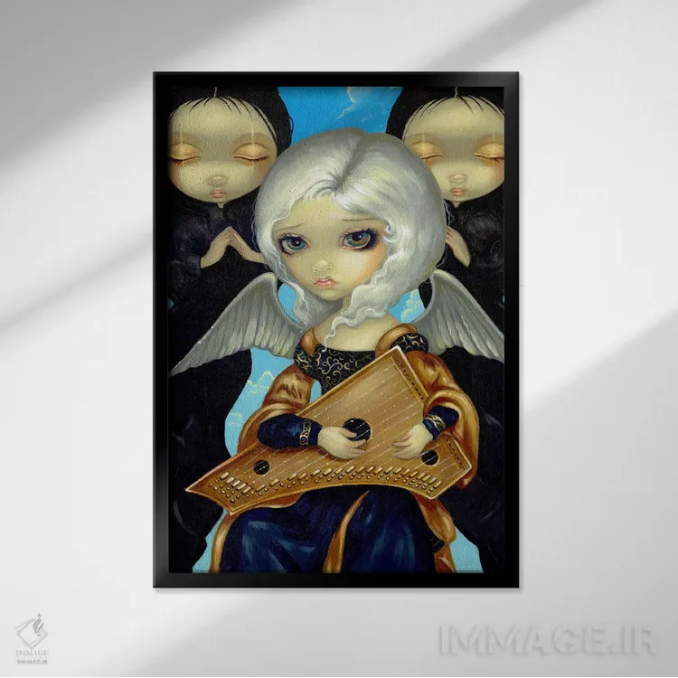 تابلو دکوراتیو فرشته با سالتری اثر جزمین بکت-گریفیت - نمای قابدار مشکی