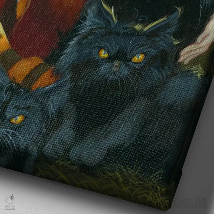 تابلو دکوراتیو گربه های پاییزی اثر جزمین بکت-گریفیت - نمای نزدیک بافت بوم