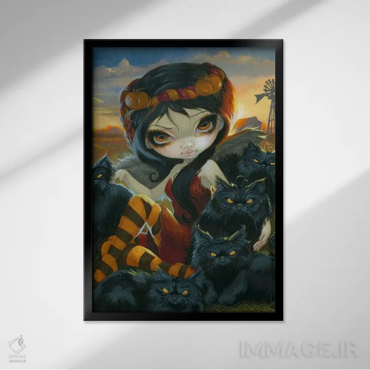 تابلو دکوراتیو گربه های پاییزی اثر جزمین بکت-گریفیت - نمای قابدار مشکی