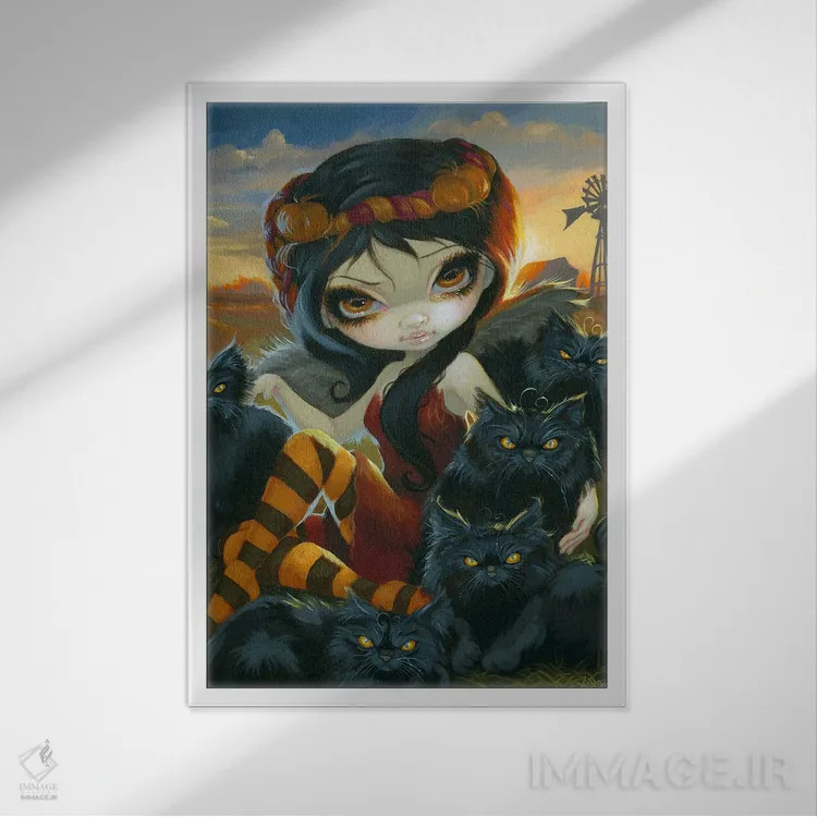 تابلو دکوراتیو گربه های پاییزی اثر جزمین بکت-گریفیت - نمای قابدار سفید