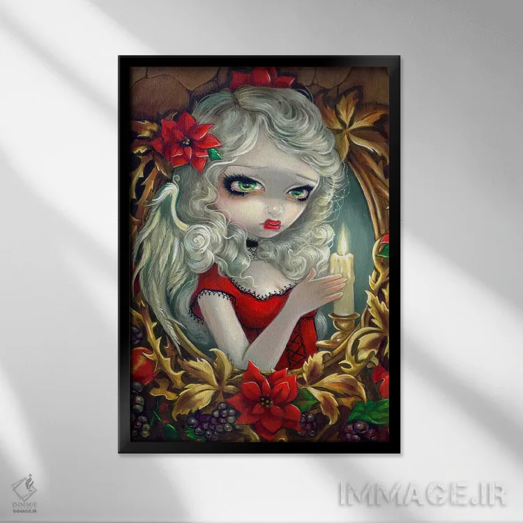 تابلو دکوراتیو شمع کریسمس اثر جزمین بکت-گریفیت - نمای قابدار مشکی