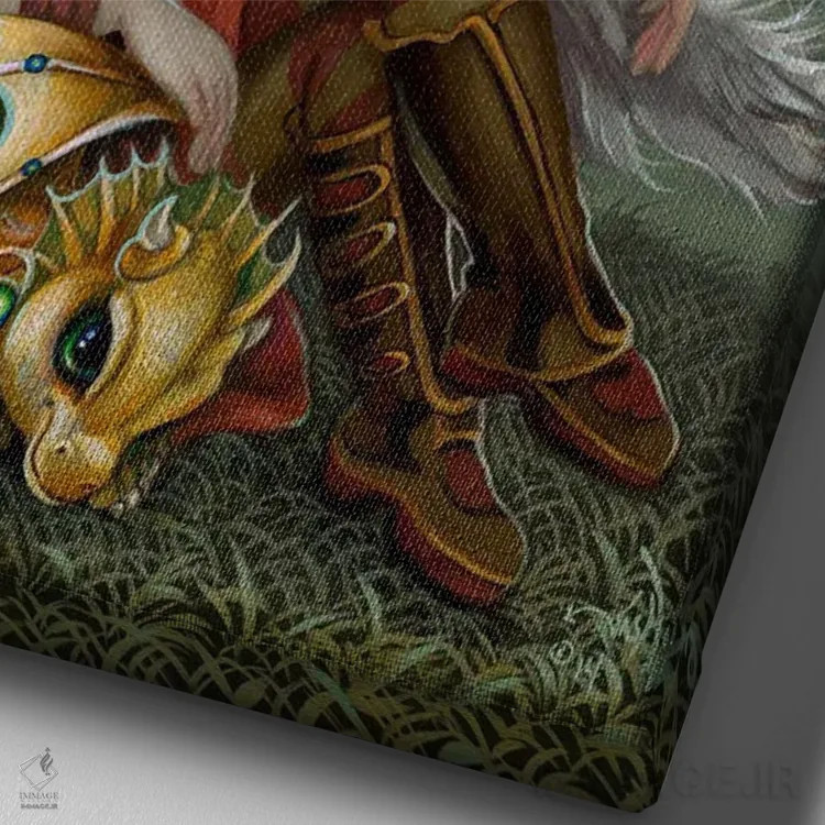 تابلو دکوراتیو اژدهای کوچک چرخ دنده ای اثر جزمین بکت-گریفیت - نمای نزدیک بافت بوم