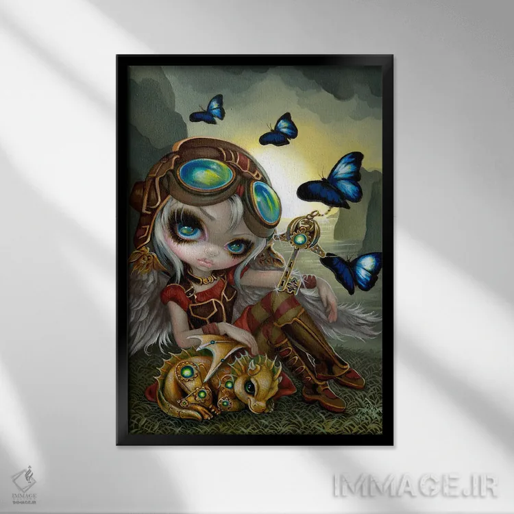 تابلو دکوراتیو اژدهای کوچک چرخ دنده ای اثر جزمین بکت-گریفیت - نمای قابدار مشکی